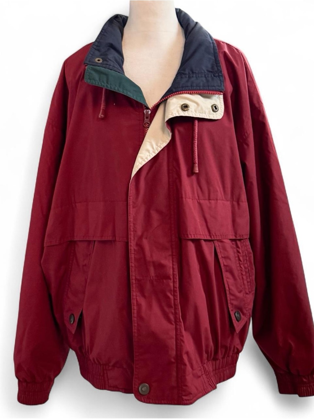 Towne by London Fog Burgundy Jacket – Hidden Hood – Size Large